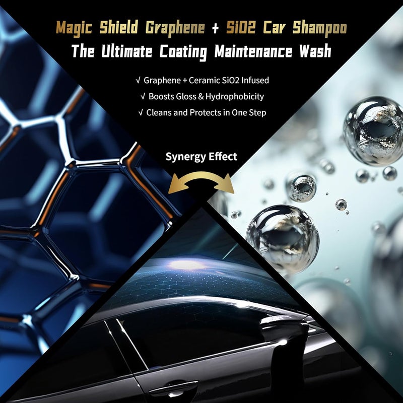 Magic Shield Graphene Shampoo – pH Neutral Car Wash | Advanced Hydrophobic & SiO2 Protection | Deep Cleans & Enhances Shine | Safe for Ceramic Coatings & All Paint Types – 16oz - Image 2